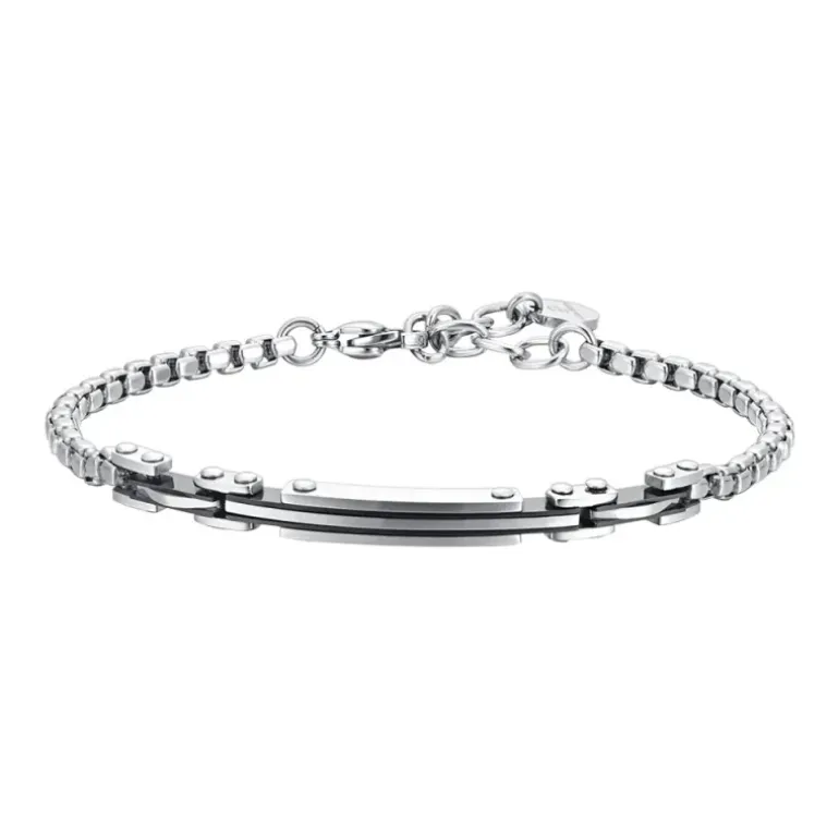 Luca Barra - BRACCIALE UOMO IN ACCIAIO PIASTRA ED ELEMENTI IP NERO