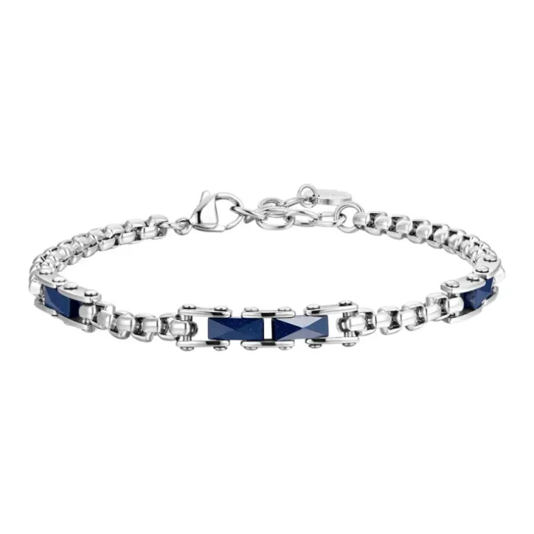 Luca Barra - BRACCIALE UOMO IN ACCIAIO ED ELEMENTI IN CERAMICA BLU