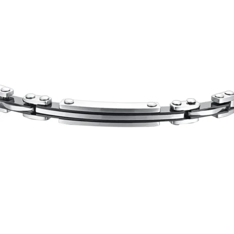 Luca Barra - BRACCIALE UOMO IN ACCIAIO PIASTRA ED ELEMENTI IP NERO
