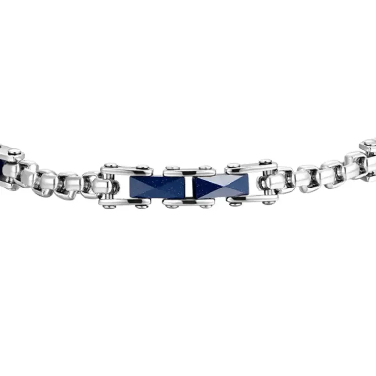 Luca Barra - BRACCIALE UOMO IN ACCIAIO ED ELEMENTI IN CERAMICA BLU