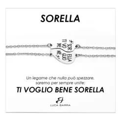 Luca Barra - BRACCIALI DONNA IN ACCIAIO MEZZO CUORE SORELLA, TI VOGLIO BENE