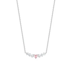 Luca Barra - COLLANA DONNA IN ACCIAIO CON CUORE ROSA E CRISTALLI BIANCHI