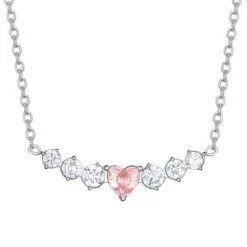 Luca Barra - COLLANA DONNA IN ACCIAIO CON CUORE ROSA E CRISTALLI BIANCHI