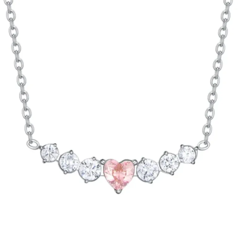 Luca Barra - COLLANA DONNA IN ACCIAIO CON CUORE ROSA E CRISTALLI BIANCHI