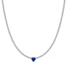 Luca Barra - COLLANA TENNIS DONNA IN ACCIAIO CON CRISTALLI BIANCHI E CUORE CRISTALLO BLU