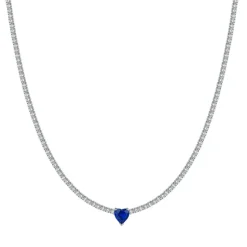 Luca Barra - COLLANA TENNIS DONNA IN ACCIAIO CON CRISTALLI BIANCHI E CUORE CRISTALLO BLU