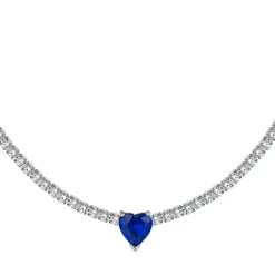 Luca Barra - COLLANA TENNIS DONNA IN ACCIAIO CON CRISTALLI BIANCHI E CUORE CRISTALLO BLU