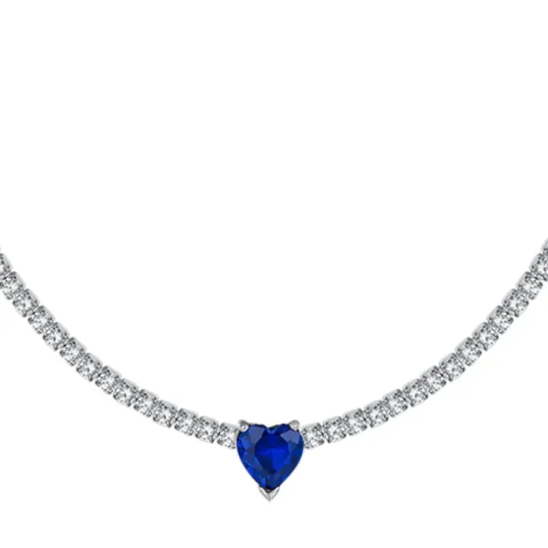 Luca Barra - COLLANA TENNIS DONNA IN ACCIAIO CON CRISTALLI BIANCHI E CUORE CRISTALLO BLU