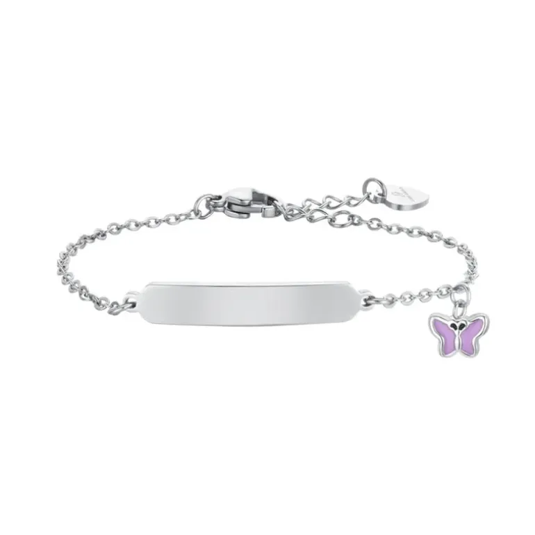 LUCA BARRA - BRACCIALE FARFALLA CON SMALTO VIOLA E PIASTRA
