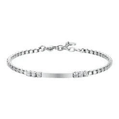 Luca Barra - BRACCIALE UOMO IN ACCIAIO PIASTRA E ZIRCONI BIANCHI