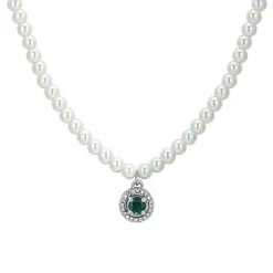 Luca Barra - COLLANA DONNA IN ACCIAIO PERLE E ZIRCONE VERDE