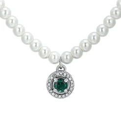 Luca Barra - COLLANA DONNA IN ACCIAIO PERLE E ZIRCONE VERDE