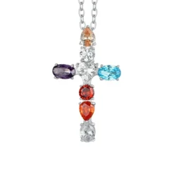 Luca Barra - COLLANA DONNA IN ACCIAIO CROCE ZIRCONI MULTICOLOR