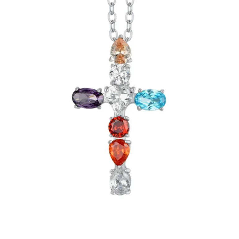 Luca Barra - COLLANA DONNA IN ACCIAIO CROCE ZIRCONI MULTICOLOR
