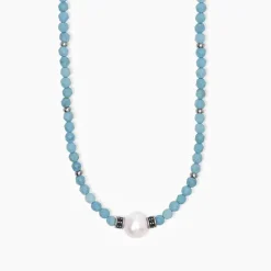 MABINA - Collana in argento con turchese con perla bianca SUNSET