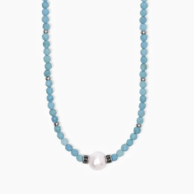 MABINA - Collana in argento con turchese con perla bianca SUNSET