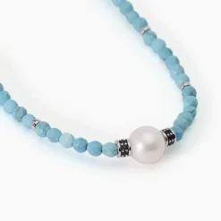 MABINA - Collana in argento con turchese con perla bianca SUNSET