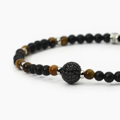 MABINA - Bracciale in argento con agata nera e occhio di tigre BOHÉMIEN