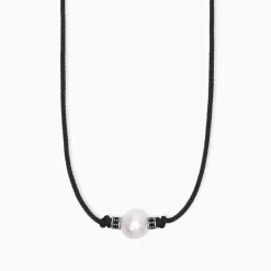 MABINA - Collana in argento con cordino nero e perla bianca TROPICAL