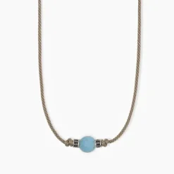 MABINA - Collana in argento con cordino sabbia e pietra turchese TROPICAL