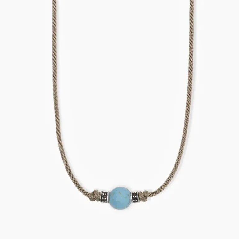 MABINA - Collana in argento con cordino sabbia e pietra turchese TROPICAL