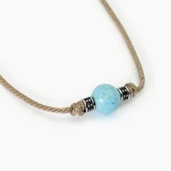 MABINA - Collana in argento con cordino sabbia e pietra turchese TROPICAL