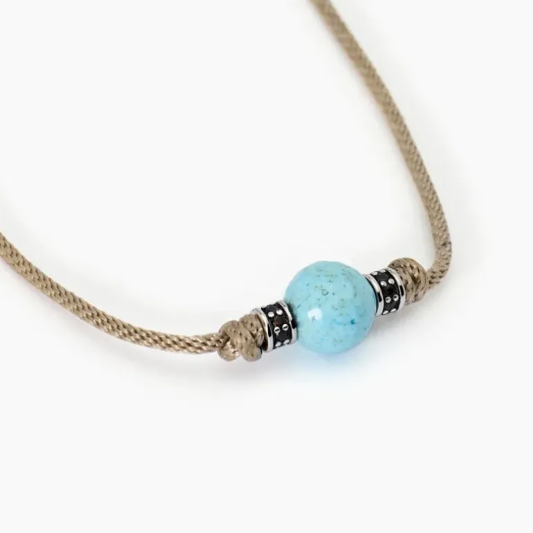 MABINA - Collana in argento con cordino sabbia e pietra turchese TROPICAL