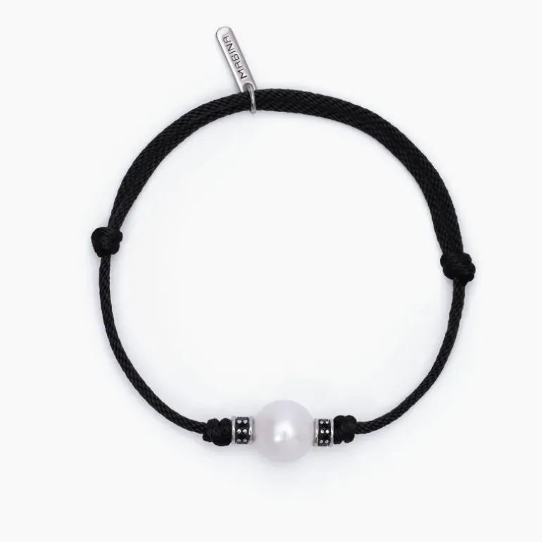 MABINA - Bracciale con cordino nero e perla bianca TROPICAL
