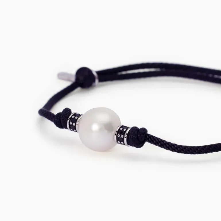 MABINA - Bracciale con cordino nero e perla bianca TROPICAL