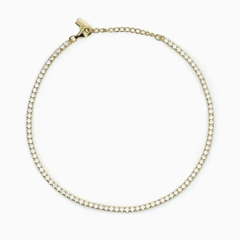 MABINA - Cavigliera in argento placcato oro con zirconi bianchi MINI TENNIS