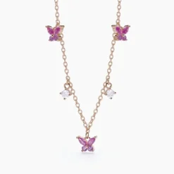 Mabina - Collana in argento rosato con zirconi rosa e bianchi