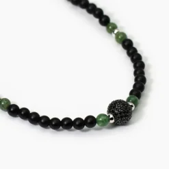 Mabina - Collana in argento con agata nera e giada verde BOHÉMIEN