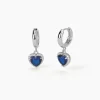 Mabina - Orecchini a cerchio con pendente a cuore in vetro color zaffiro e zirconi.