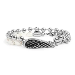 Marlù Bracciale catena doppio giro perle e sfere con ala