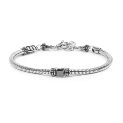 Marlù Bracciale catena snake tonda con zircone quadrato nero centrale