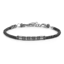 Marlù Bracciale con dischetti di pietra lavica e anellini in acciaio centrali