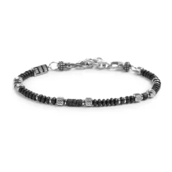 Marlù Bracciale con dischetti di onice nera e pietra lavica e anellini in acciaio