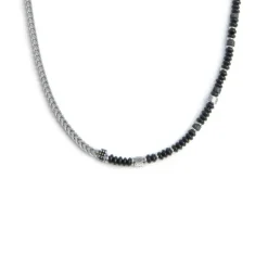 Marlù Collana catena fish bone con dischetti di onice nera e pietra lavica