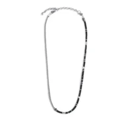 Marlù Collana catena fish bone con dischetti di onice nera e pietra lavica