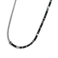 Marlù Collana catena fish bone con dischetti di onice nera e pietra lavica