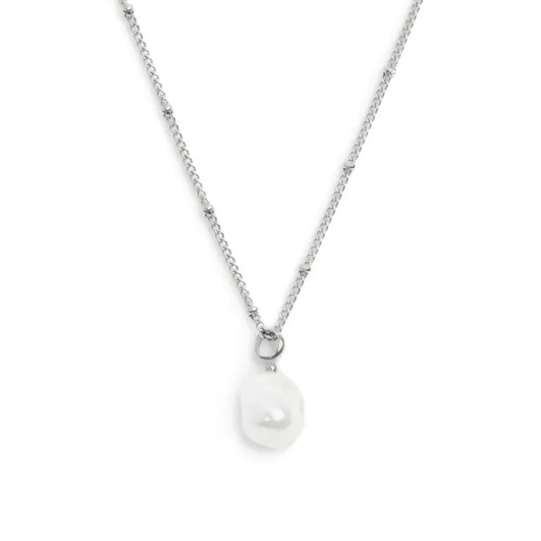 Marlù Collana catena grumetta con sfere e perla irregolare pendente