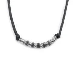 Marlù Collana cordino strobel elementi in acciaio con trama puntinata in black oil