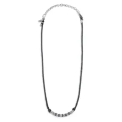 Marlù Collana cordino strobel elementi in acciaio con trama puntinata in black oil