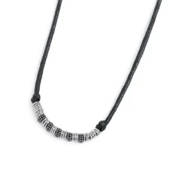 Marlù Collana cordino strobel elementi in acciaio con trama puntinata in black oil