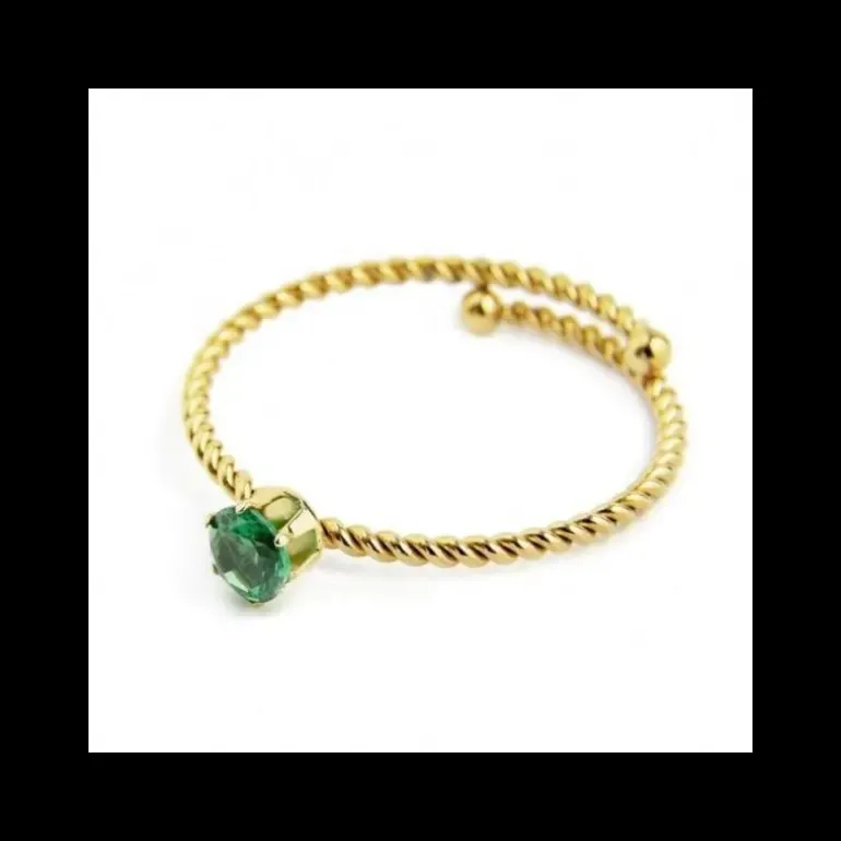 Marlù - Anello con cristallo verde pvd oro