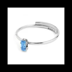 Marlù - ANELLO CON CRISTALLO BAGUETTE ACQUAMARINA ACCIAIO