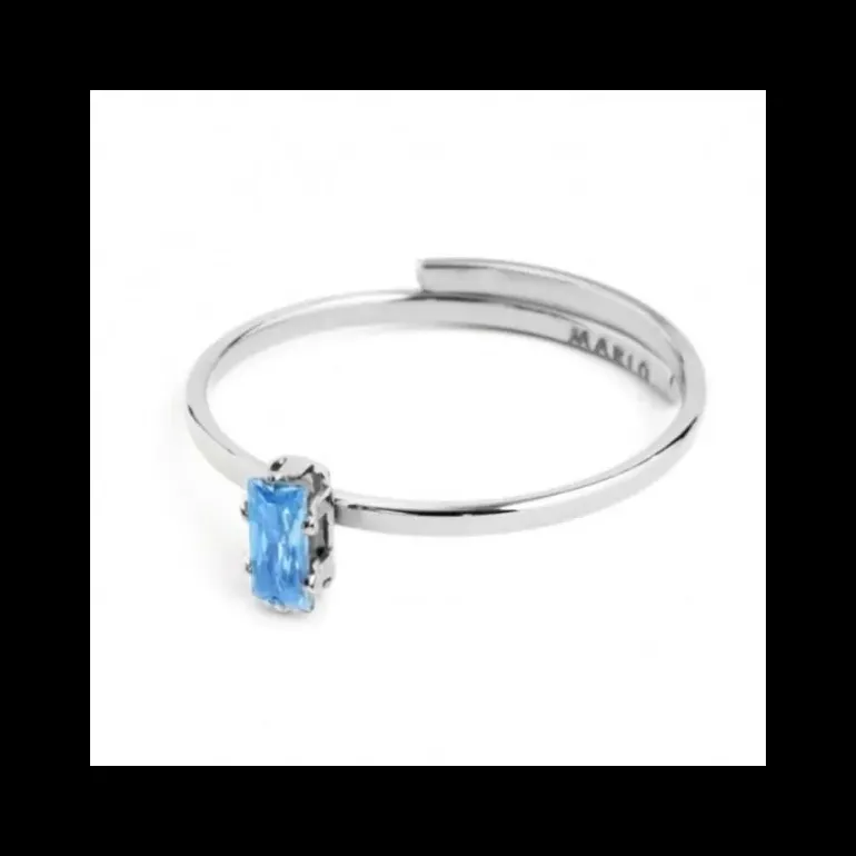 Marlù - ANELLO CON CRISTALLO BAGUETTE ACQUAMARINA ACCIAIO