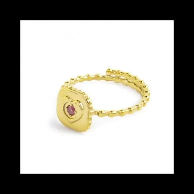 Marlù - ANELLO CON ELEMENTO QUADRATO CON CUORE CRISTALLO ROSSO PVD ORO