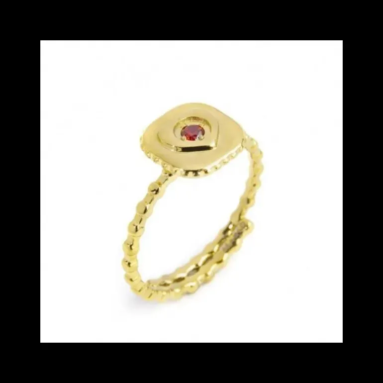 Marlù - ANELLO CON ELEMENTO QUADRATO CON CUORE CRISTALLO ROSSO PVD ORO