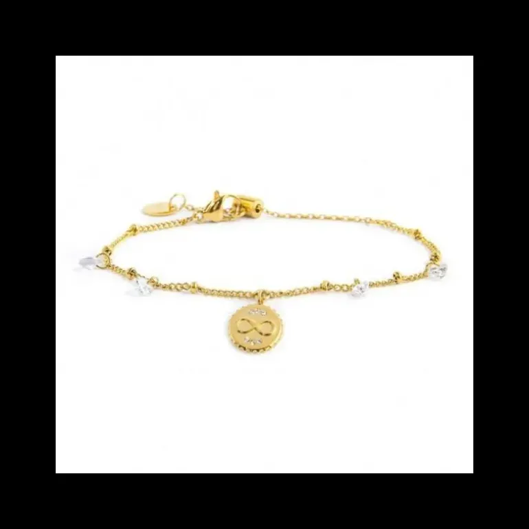 Marlù - BRACCIALE CATENA CON CRISTALLI E SFERE PENDENTE INFINITO CRISTALLI BIANCHI PVD ORO